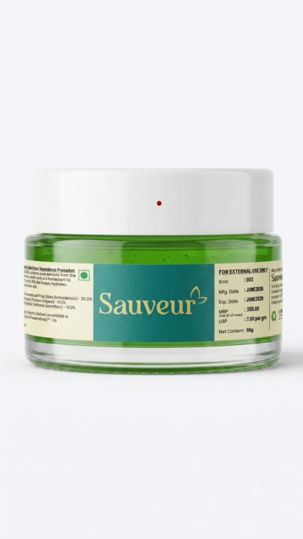 Sauveur Light Hydrating Facial Gel 50g with Aloe Vera, Wheat Germ and Ashwagandha Ayurvedic skincare gel